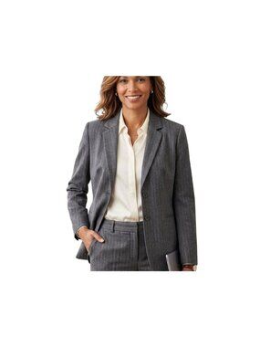 Talbots Vintage Gray Pin Stripe Wool Blend Blazer Fully Lined Size 14p